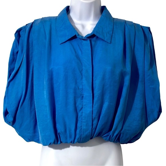 Zara XL blue semi button down sleeveless crop top - Picture 1 of 6